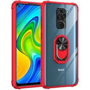 Xiaomi Redmi Note 9 Kılıf Şeffaf Sararmaz Yüzüklü Mola Kapak Kırmızı