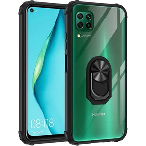 Huawei P40 Lite Kılıf Şeffaf Sararmaz Yüzüklü Mola Kapak Siyah