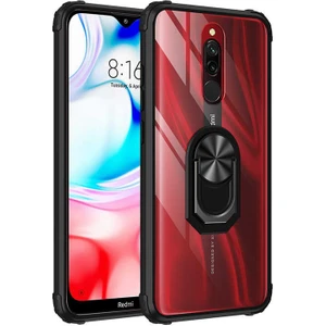 Xiaomi Redmi 8A Kılıf Şeffaf Sararmaz Yüzüklü Mola Kapak Siyah