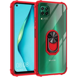 Huawei P40 Lite Kılıf Şeffaf Sararmaz Yüzüklü Mola Kapak Kırmızı