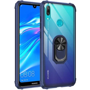 Huawei Y7 Prime 2019 Kılıf Şeffaf Sararmaz Yüzüklü Mola Kapak Lacivert