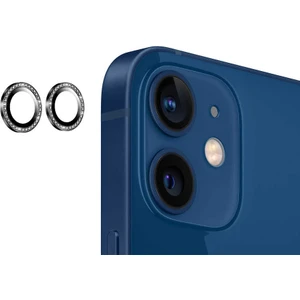 Apple iPhone 12 Mini Taşlı Kamera Lens Koruyucu Çerçeveli Koruyucu Siyah