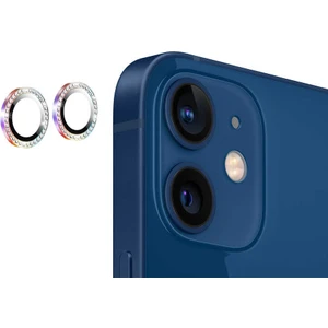 Apple iPhone 12 Mini Taşlı Kamera Lens Koruyucu Çerçeveli Koruyucu Çok Renkli