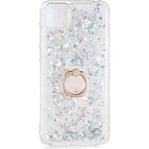 Huawei Y5P Kılıf Içi Sıvılı Yüzüklü Kapak Gümüş