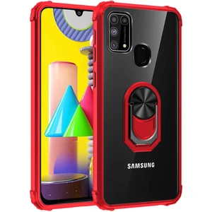 Samsung Galaxy M31 Kılıf Şeffaf Sararmaz Yüzüklü Mola Kapak Kırmızı