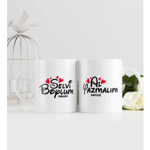 Kişiye Özel Selvi Boylum Al Yazmalım Tasarımlı Ikili Beyaz Kupa Bardak-1