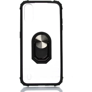 Samsung Galaxy A01 Kılıf Şeffaf Sararmaz Yüzüklü Mola Kapak Siyah