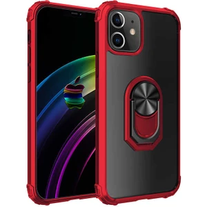 Apple iPhone 12 Mini Kılıf Şeffaf Sararmaz Yüzüklü Mola Kapak Kırmızı