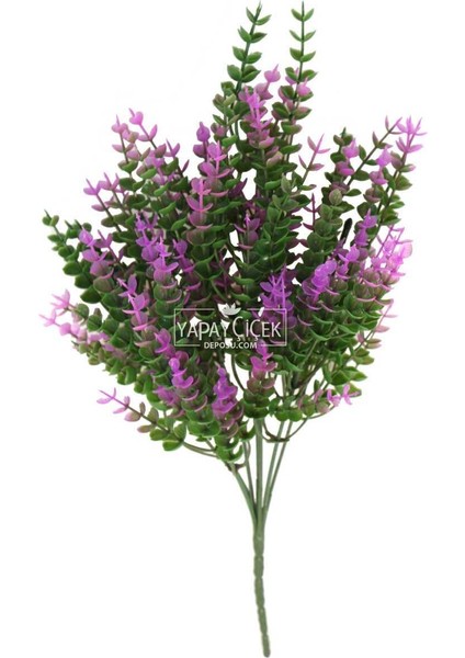 7 Dal Plastik Okaliptus Demeti 35 cm Yeşil-Lila