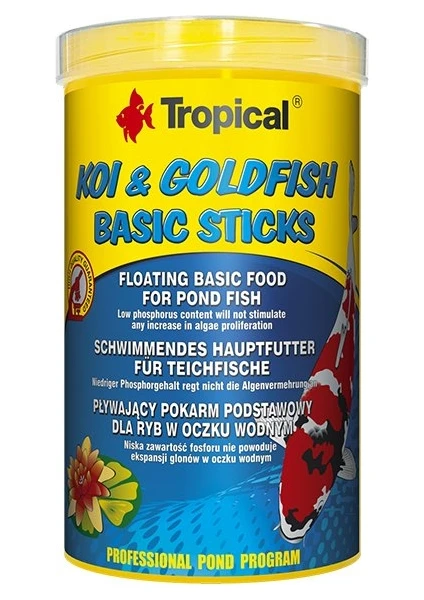 Koi Goldfish Basic Sticks Havuz Balıkları Için Yüzücü Temel Balık Yemi 1000 ml 80 gr