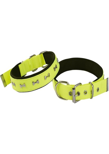 Actirex Neon Kemik Desenli Köpek Boyun Tasması Sarı M 3X42-50 cm