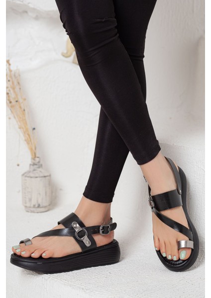 Todi Kadın Hakiki Deri Sandalet Siyah-Platin fiyatları