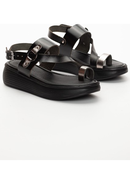 Todi Kadın Hakiki Deri Sandalet Siyah-Platin modelleri