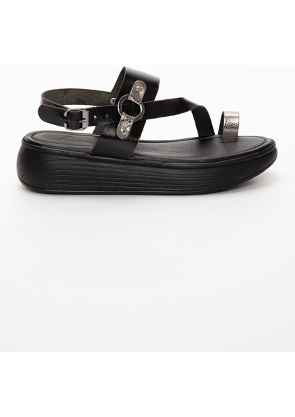 Todi Kadın Hakiki Deri Sandalet Siyah-Platin fırsatları