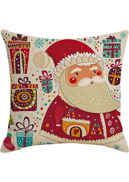 Noel Yastık Kılıfı Santa Kare Ev Dekor Keten Yastık Yastık Yastık Kılıfı Kanepe Koltuk Araba Hediye Için Kapakları 45X45 cm (Yurt Dışından)