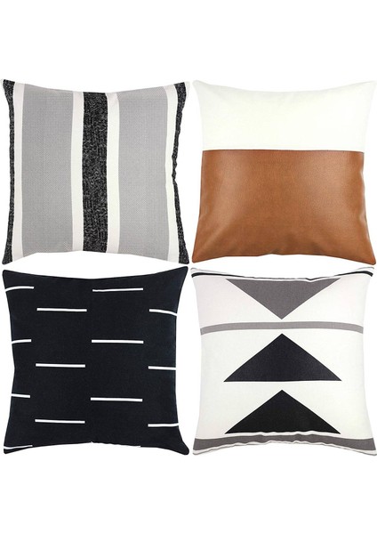 Dekoratif Yastık Kılıfları Sadece Kanepe, Kanepe Veya 4'lü Yatak Takımı 18X18 Inç Modern Tasarım Kısa Peluş Siyah Beyaz Geometrik Suni Deri Set (18 Inç x 18 Inç) (Yurt Dışından)