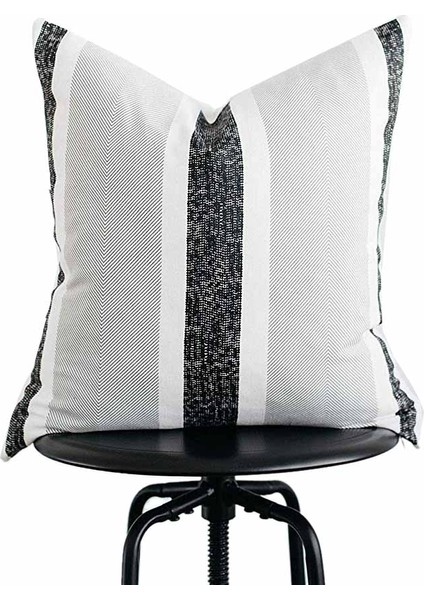 Dekoratif Yastık Kılıfları Sadece Kanepe, Kanepe Veya 4'lü Yatak Takımı 18X18 Inç Modern Tasarım Kısa Peluş Siyah Beyaz Geometrik Suni Deri Set (18 Inç x 18 Inç) (Yurt Dışından)