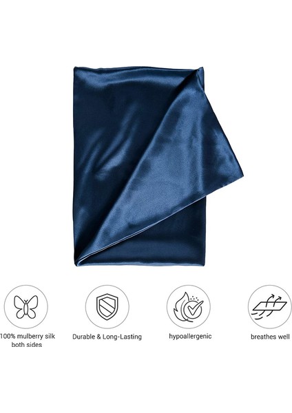Çift Taraflı Doğal Saf Dut Ipek Saç ve Cilt Yastık Kılıfı, 600 Ip Sayısı 50X75CM-LACIVERT (Yurt Dışından)