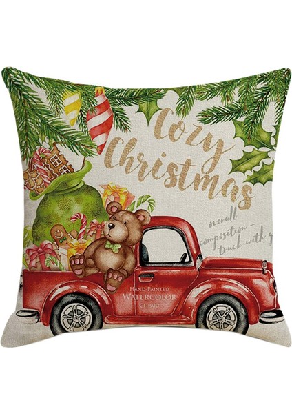 Noel Yastık Kılıfı Santa Kare Ev Özel Dekor Keten Yastık Kılıfları Yastık Kanepe Araba Hediye Için Kapakları 45X45CM (Yurt Dışından)