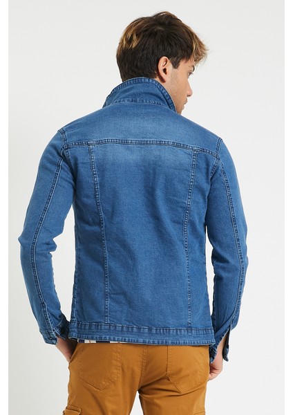Slim Fit Likralı Erkek Açık Mavi Kot Ceket fırsatları