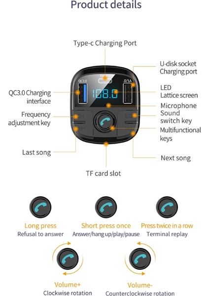BT29 Bluetooth Uyumlu 5.0 Mp3 Tipi C Hızlı Şarj Qc3.0 Araç Şarj Adaptörü Telefon Için (Yurt Dışından) modelleri
