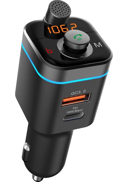 C72 Araç Şarj Adaptörü Dönebilen Çift Hızlı Şarj Qc3.0 Bluetooth Uyumlu 5.0 Fm Verici Cep Telefonları Için (Yurt Dışından)