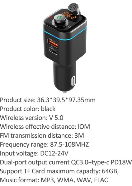 C72 Araç Şarj Adaptörü Dönebilen Çift Hızlı Şarj Qc3.0 Bluetooth Uyumlu 5.0 Fm Verici Cep Telefonları Için (Yurt Dışından) fiyatları