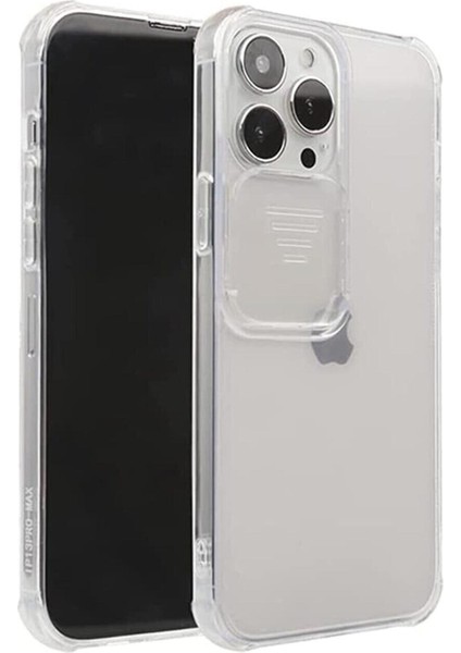 Apple iPhone 13 Pro Max Uyumlu Şeffaf Sürgülü Köşe Korumalı Arka Kapak Telefon Kılıfı