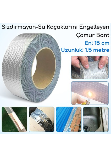 Sızdırmaz-Su Kaçırmaz-Isıya Dayanıklı Çamur Bant-9.6cmx1.5m-Folyo Kaplı-Kullanımı Kolay-Pratik Çözüm