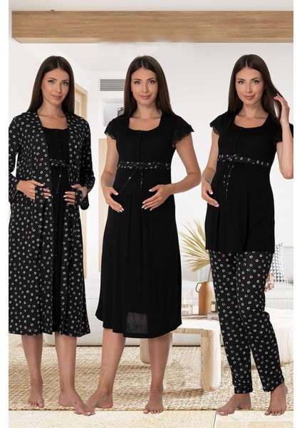 6016 Lohusa Pijama Gecelik Sabahlık Takım