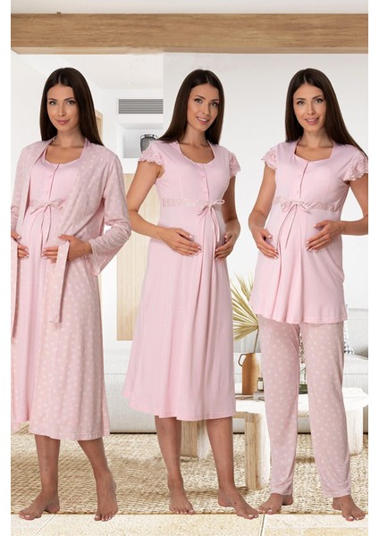 6016 Lohusa Pijama Gecelik Sabahlık Takım