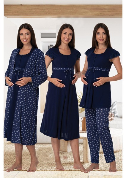 6016 Lohusa Pijama Gecelik Sabahlık Takım