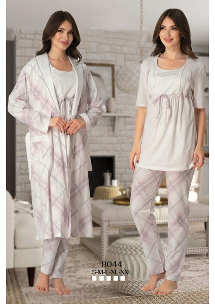 8044 Ekoseli Lohusa Pijama Sabahlık Takım