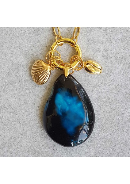 TS001079 - Doğal Akik Taşı D.taş + P.çelik El Işi/tasarım Kadın Kolye 70 cm fiyatları