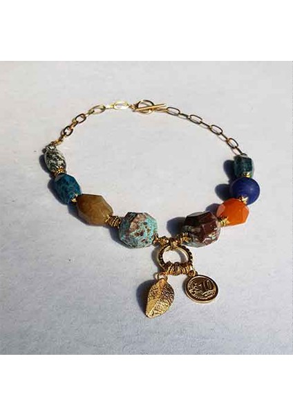 TS001080 - Yeşil Silinidir, Akik Taşı , Mat Lacivert Apatit, Apato Derzi Taşları. Okyanus ,nugget Taşı D.taş + P.çelik El Işi/tasarım Kadın Kolye 44 cm fiyatları