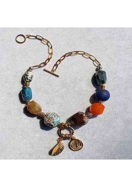 TS001080 - Yeşil Silinidir, Akik Taşı , Mat Lacivert Apatit, Apato Derzi Taşları. Okyanus ,nugget Taşı D.taş + P.çelik El Işi/tasarım Kadın Kolye 44 cm modelleri