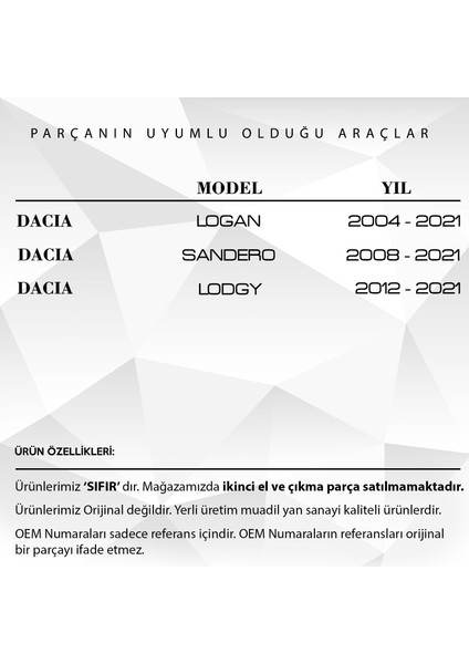 Dacia Logan, Sandero, Lodgy Için Viraj Uç Lastik Tamir Takımı fiyatları