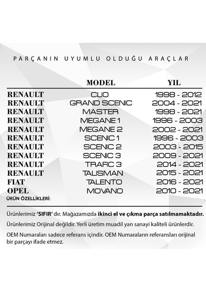 Renault Megane 1, Trafic 3, Opel Movano Için Kaput Ayar Vidası fiyatları