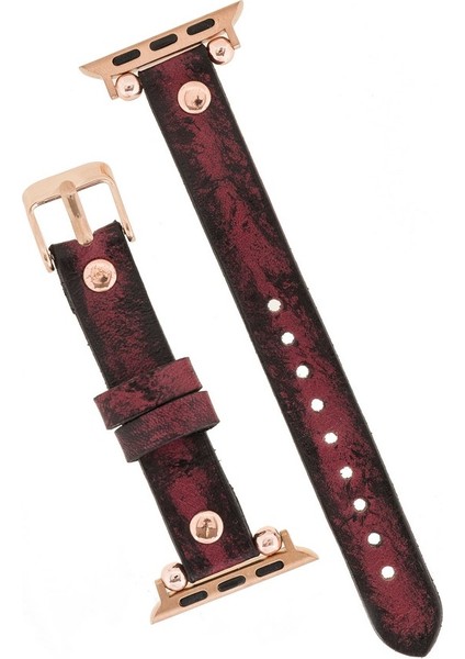 Apple Watch Uyumlu Deri Kordon 38-40-41MM Vintage Ferro Rt V1SEF Bordo modelleri