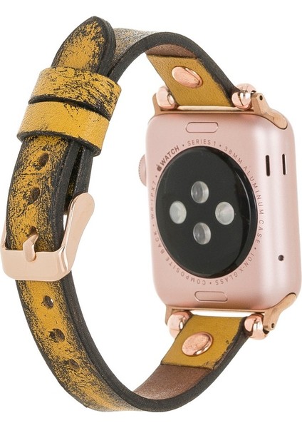 Apple Watch Uyumlu Deri Kordon 38-40-41MM Vintage Ferro Rt V24SEF Sarı