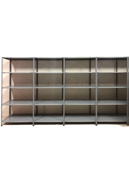 GalvanizRaf 5 Katlı 4 lü Bitişik Galvaniz Çelik Raf Arşiv Depo Kiler Rafı 31x75x200