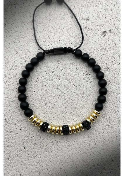 Zirkon Taşlı Gold Renkli Ayarlanabilir Makrome Erkek Bileklik FRJ11381-1481-G