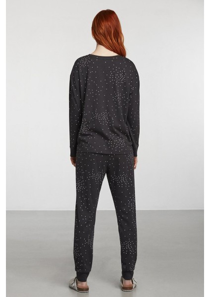 Antrasit Kalp Desenli Örme Pijama Takım