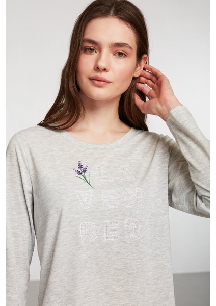 Gri Ekoseli Lavanta Desen Pijama Takım modelleri