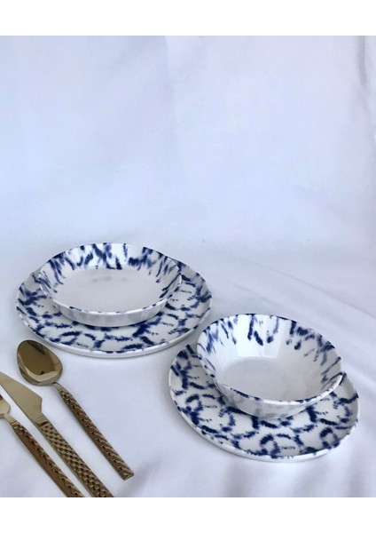 24 Parça Mavi Mermer Desen Porselen Yemek Takımı 6 Kişilik fırsatları