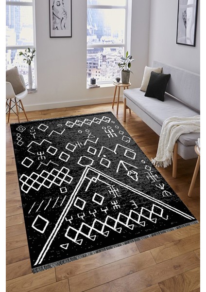 Çift Taraflı Dokuma Kilim - Siyah Beyaz Renk Doğal Kaya Desenli