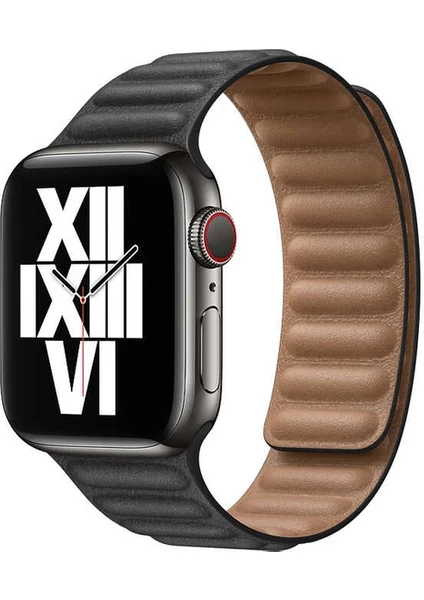 Apple Watch Uyumlu 7 6 5 4 3 2 Seri 42 / 44 / 45 mm Manyetik Baklalı Model Deri Kayış Kordon