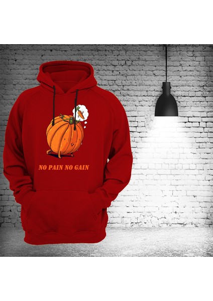 No Pain No Gain Baskılı 3 Ipl. Şardonlu, Kalın (600 Gr.) Içi Polar Kırmızı Sweatshirt