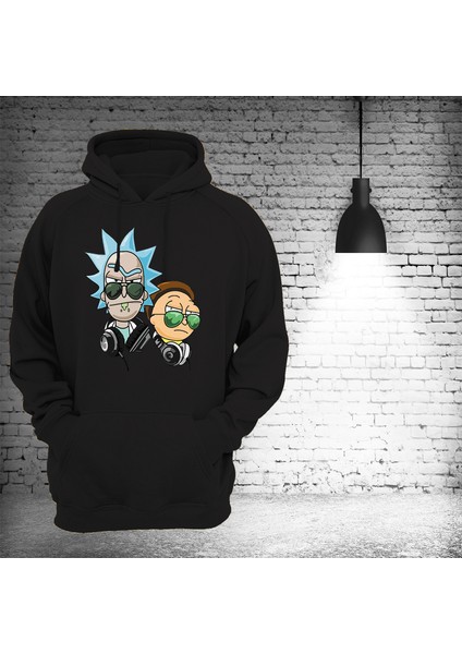 Rick And Morty Baskılı 3 Ipl. Şardonlu, Kalın (600 Gr.) Içi Polar Siyah Sweatshirt