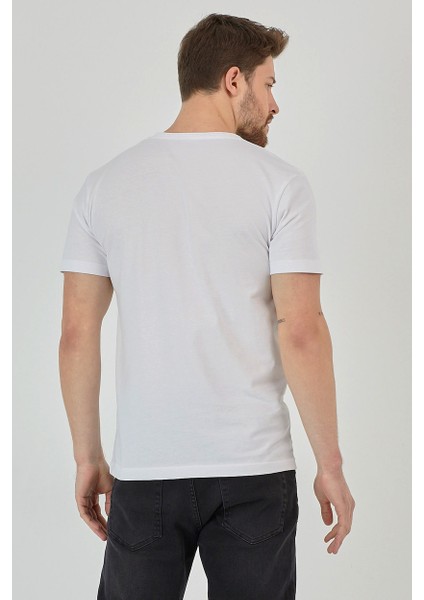 Beyaz Basic Erkek V Yaka Slim Fit Kısa Kollu T-Shirt